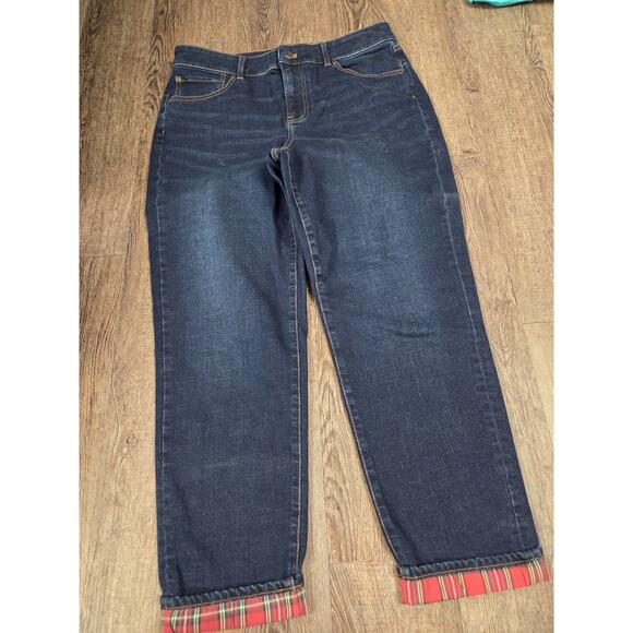 Talbots Denim - Talbots Tartan Red Plaid Everyday Relaxed Jeans Dark Wash Size 10